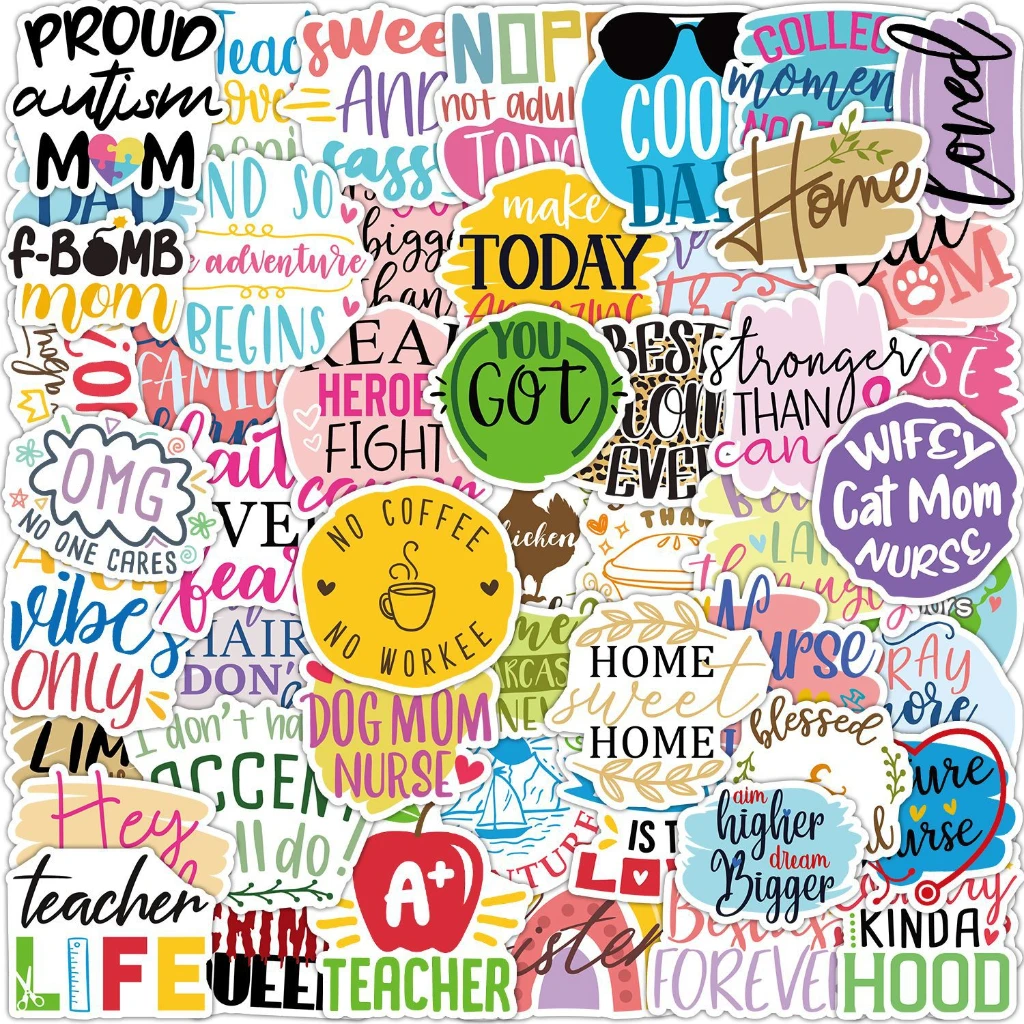 50PCS Inspirational Phrase Waterproof Graffiti Stickers For Laptop Helmet Phone Case Decal BulingBulingStickers Store