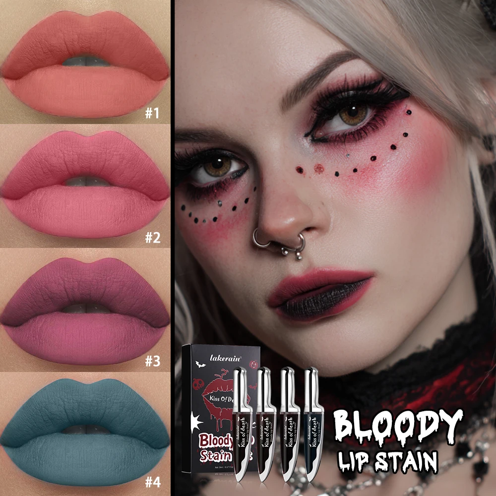 Lakerain Fake Bloody Lip Gloss Long Lasting Waterproof Spill-proof Gel-like Matte Lip Tinting Halloween Party Lip Cosmetics