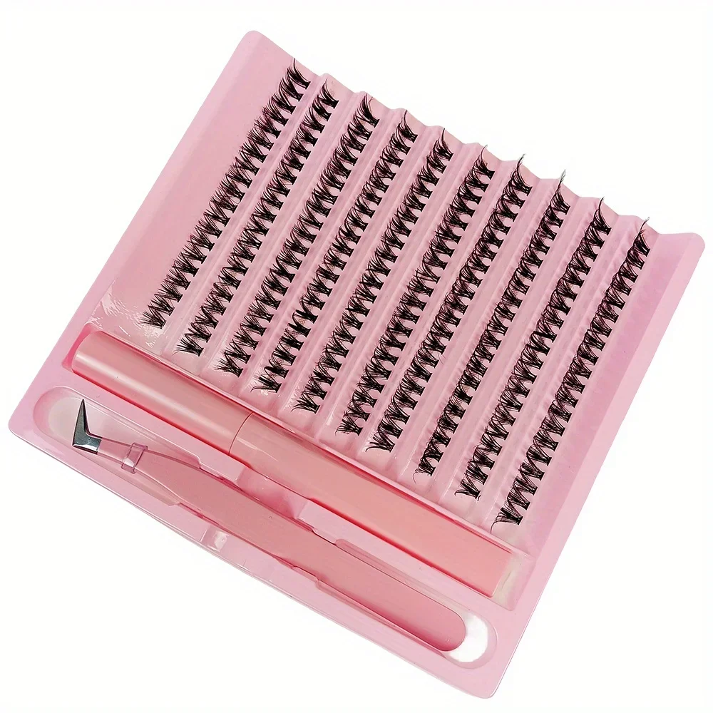200pcs Wispy D-Curl Individual Lash Clusters Kit with Bonding Glue And Tweezers for False Eyelashes