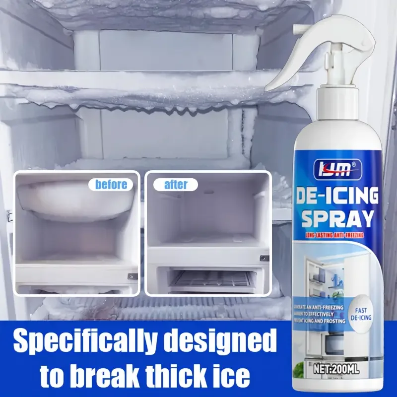 KJM 200ml Multi-Purpose Defroster: Fast Ice Remover for Fridges/Cars/Home Glass, No Residue, Easy to Use, PVC-Safe
