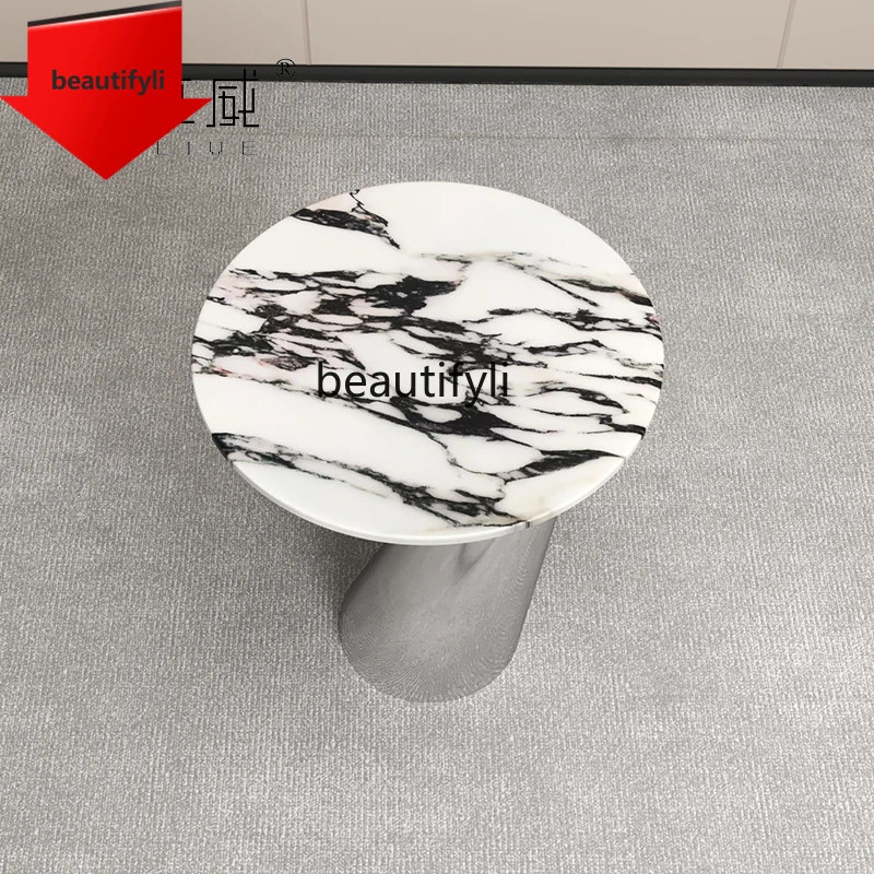 

A38 Italian Minimalist Stainless Steel Marble Sofa Corner Table Modern Simple Round Table Living Room Side Table