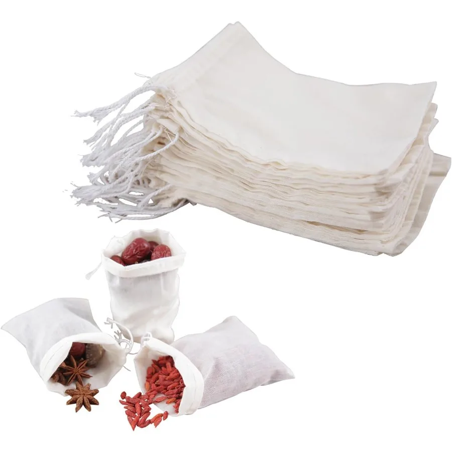 

50 шт. пакетики для специй, белые маленькие фильтр-пакеты для чая с шнурком, неотбеленные муслиновые пакеты для кофе, чая, супа и т. д. 4 х 3