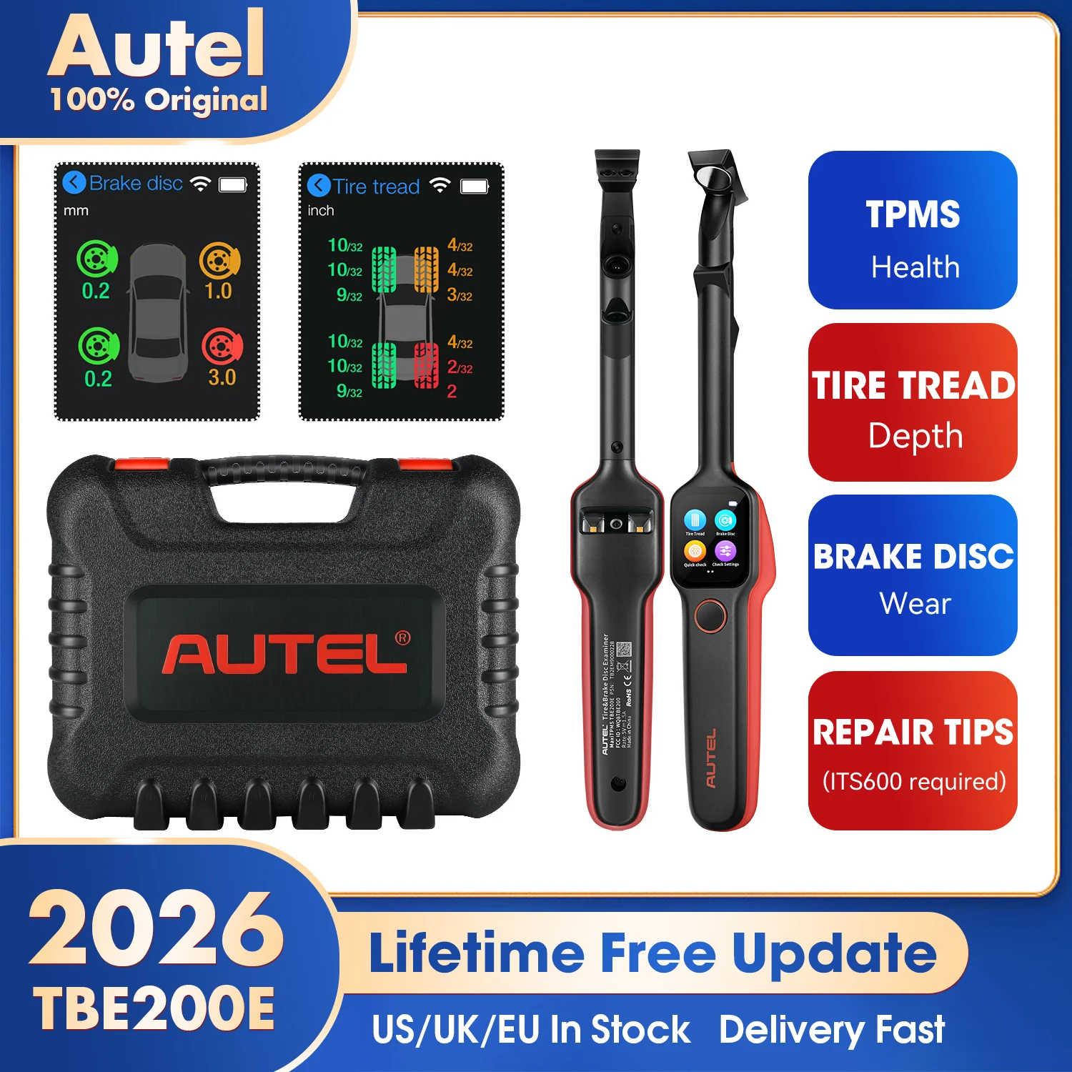 Autel MaxiTPMS TBE200E Bandenprofiel Laserdetector Remschijf Slijtage Diktemeter Diagnostisch Instrument Gereedschap Compatibel Met ITS600