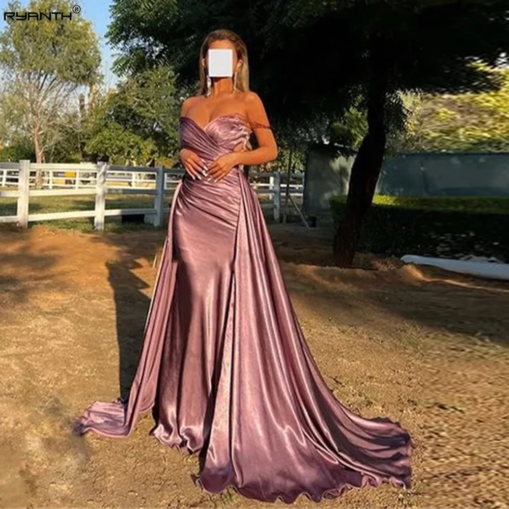 

Ryanth Vintage Satin Evening Dresses Off the Shoulder Mermaid Abendkleider Dubai Robe De Soirée Formal Occasion Dress 2024