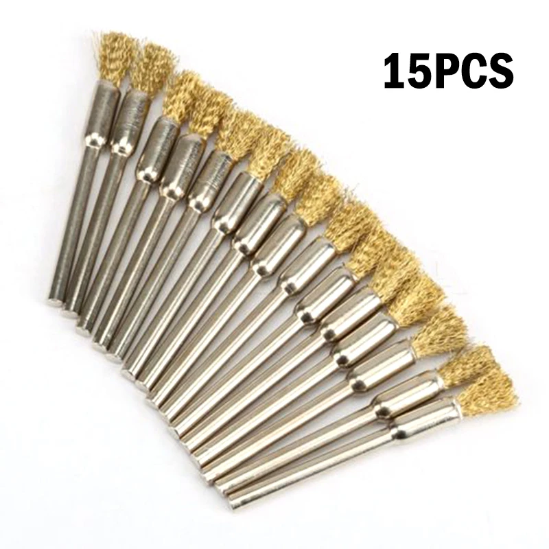 

15Pcs Mini Brass Steel Wire Brush Drill Granding Tools Metal Rust Removal Polishing For Power Rotary Tools