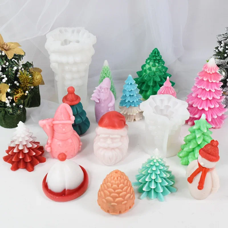 Zackoo Christmas Tree Scented Candle Silicone Mold DIY Snowman Santa Claus Gypsum Ornament Diffuser Stone Molds Tool Home Decor