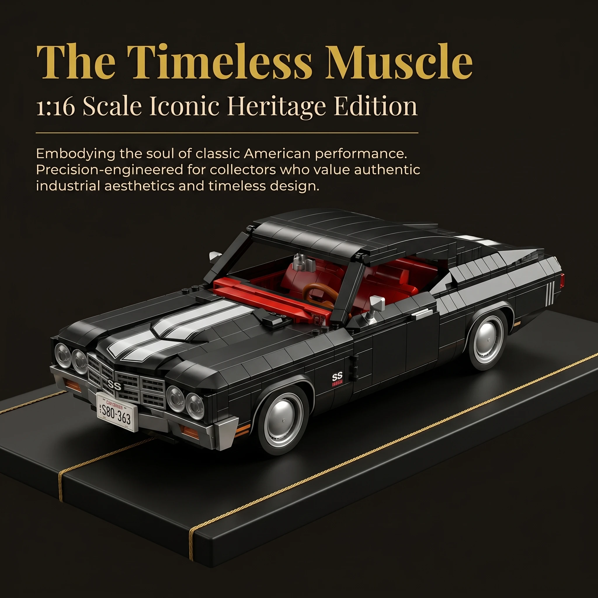 MOC Chevelle SS 454 American Muscle Car Building Set Silver 1038 Pieces