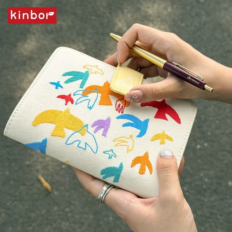 Kinbor A6 Self-filling Hand Account Notebook,Cute Embroidered Bird/Tree Undated Journal Smooth Paper For Office&Study Stationery