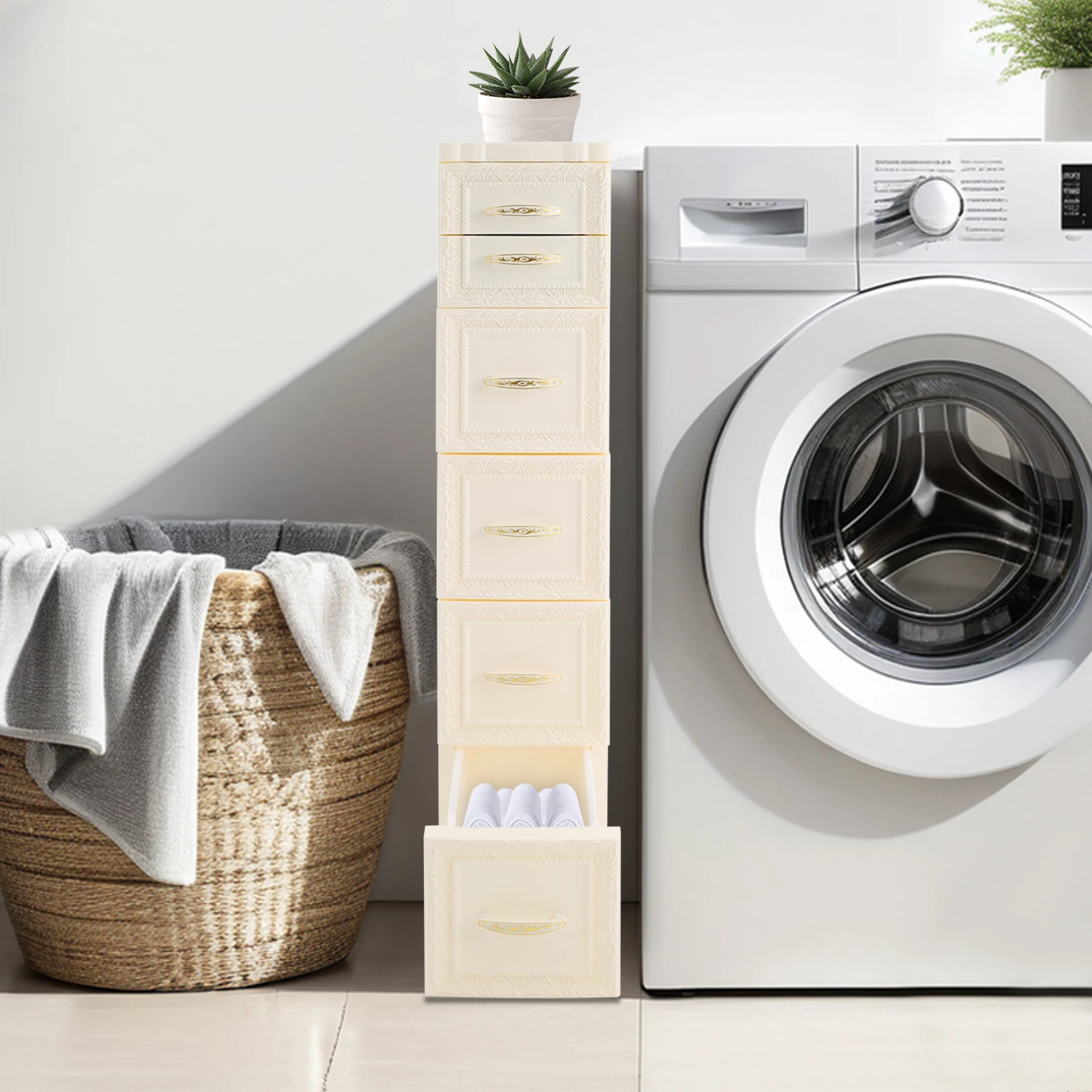 

5-уровневый шкаф для хранения с подвижным рельефным узором, элегантный тонкий узкий шкаф для хранения, белый, ПП, студия, спальня, хранилище в ванной комнате