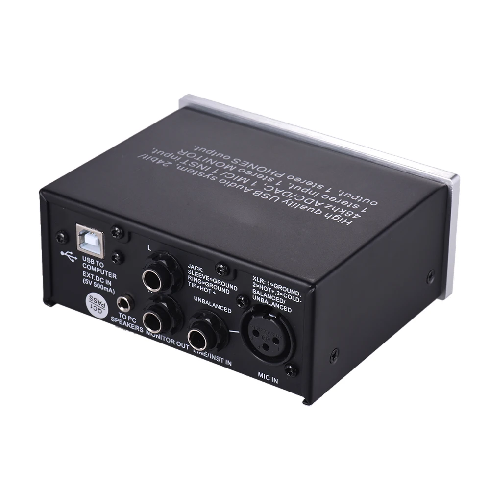 Professional 2-Channel USB Audio System Interface External Sound Card with +48V phantom power DC 5V Power Supply