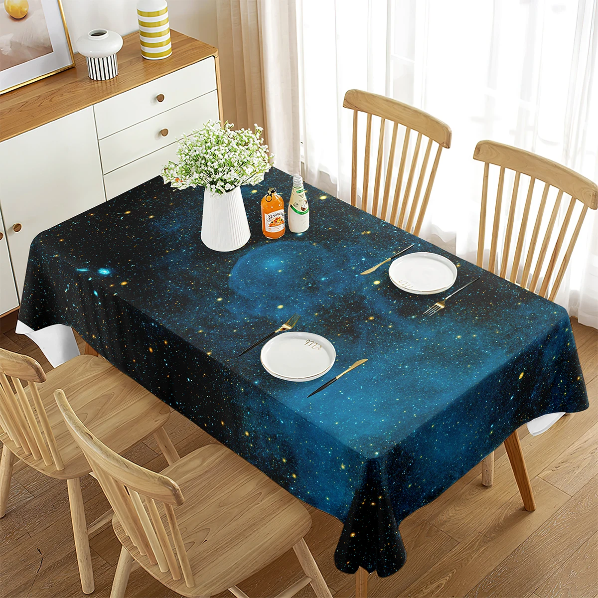 Outer Space Tablecloth, Galaxy Stars Planets In The Universe Milky Way, Rectangular Table Cover for Dining Room Kitchen Decor