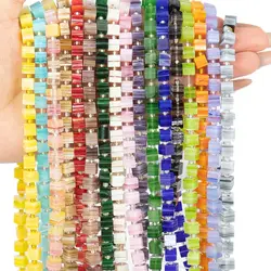 6x5.5mm New Nepal Style Striped Lampwork Beads Square Glass Glazed Print Loose Spacer Beads For Jewelry Making DIY Accessories