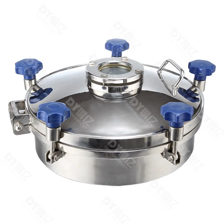 450d Sanitary Stainless Steel Round pressure manhole cover with 80d sight glass ss304