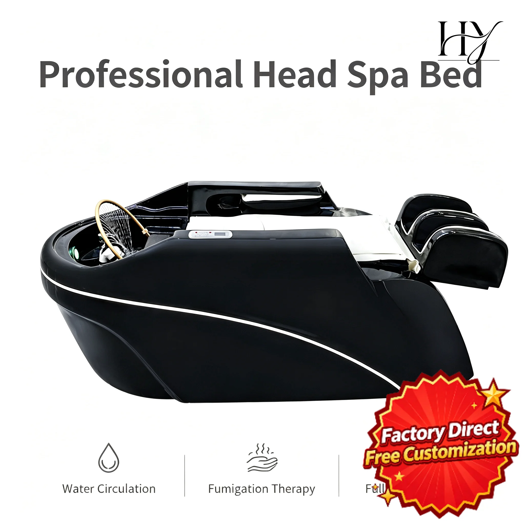Electric Automatic Massage Shampoo Bed Water Circulation Synthetic Leather Head Spa Bed for Salon Barbershop