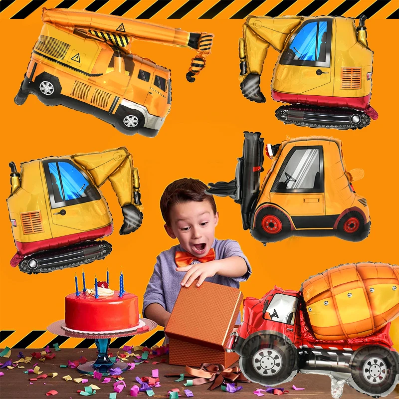 Construction Party Disposable Tableware Kids Boys Engineering Vehicle Theme Birthday Party Decorations Truck Balloon Supplies