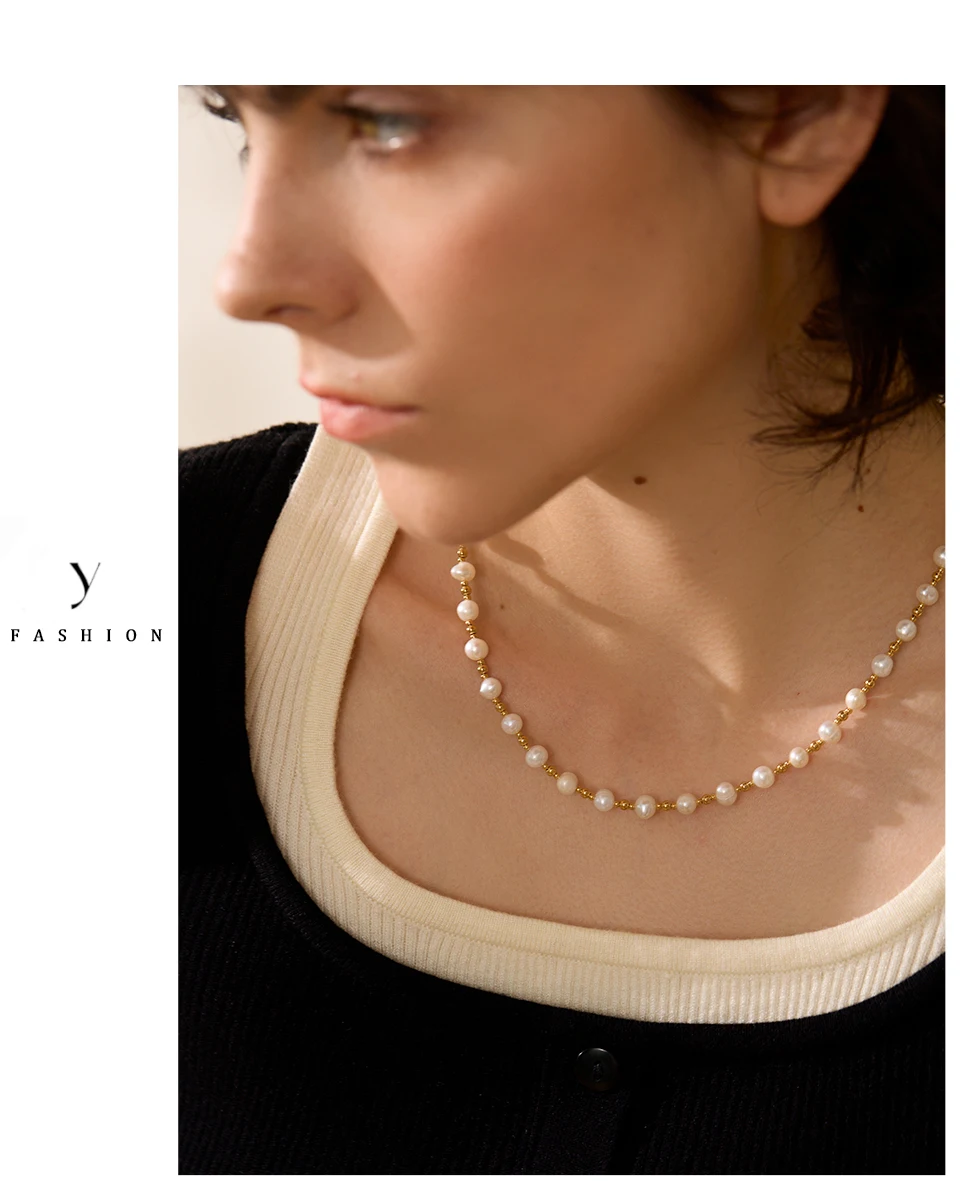 Yhpup Edelstahl Perlen Natürliche Perlen Mischen Handmade Fashion Halskette frauen Luxus Zarte Grundlegende Collier Schmuck Chic Geschenk – Detail 2