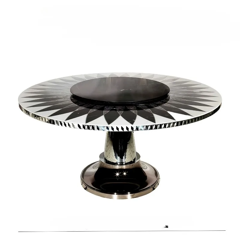steel dining table light luxury luxury amethyst splicing modern creative marble round dining table with turntable