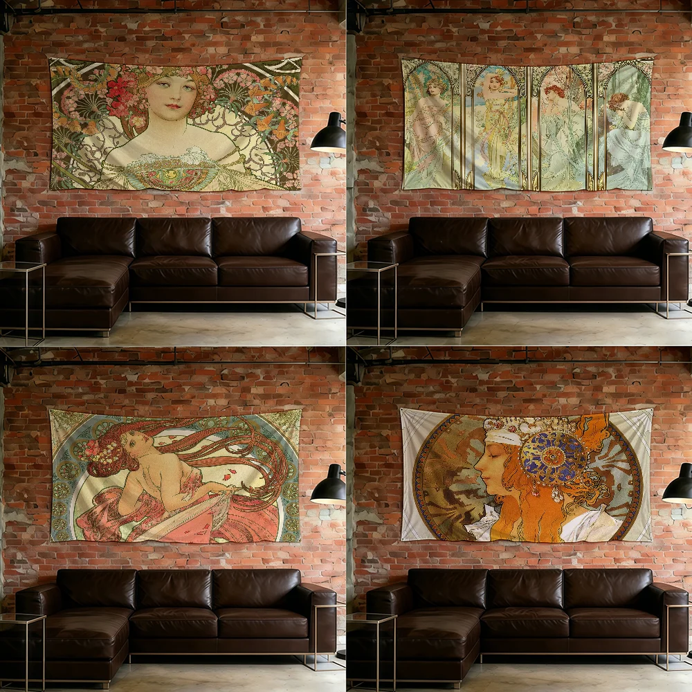 Vintage Alphonse Mucha flag For Room Dorm Camping Picnic Art Style Garage Bar wall Decoration Banner