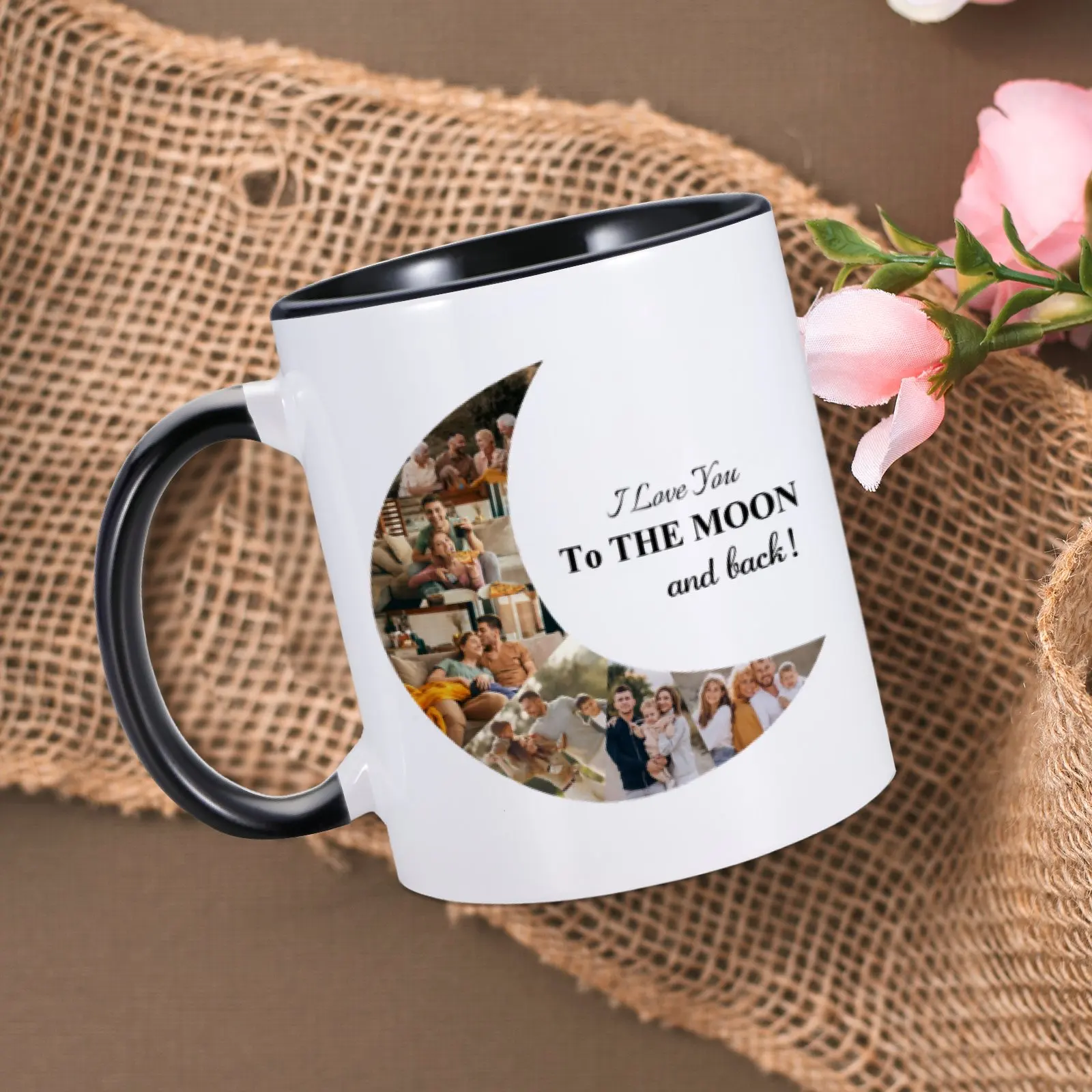 Custom Photo Mug I Love You To The Moon And Back 11oz Coffee Mugs Valentine's Day Romantic Gift Cups for Boyfriend Girlfriend