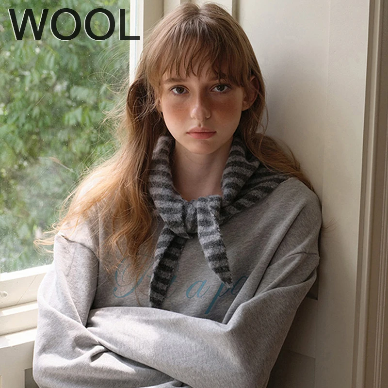 

New Women Wool Knitted Triangle Scarf Shawl for Winter Warm Soft Striped Triangle Bandana Lady Wool Scarves Poncho Stoles