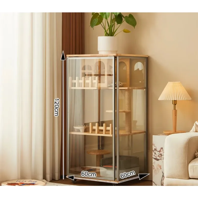 Panoramic Glass Cat & Rabbit Villa-Solid Wood Multi-Layered Luxury Indoor Living Space for Pet Furniture Gift and Pet Supplies