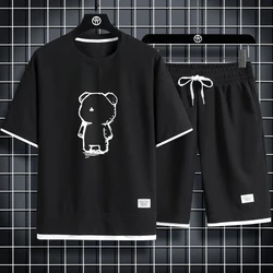 Men's sets 2024 new Waffle Summer Casual Tshirt + Shorts Suit basketball Tracksuit Letter print Solid color tracksuit loose suit