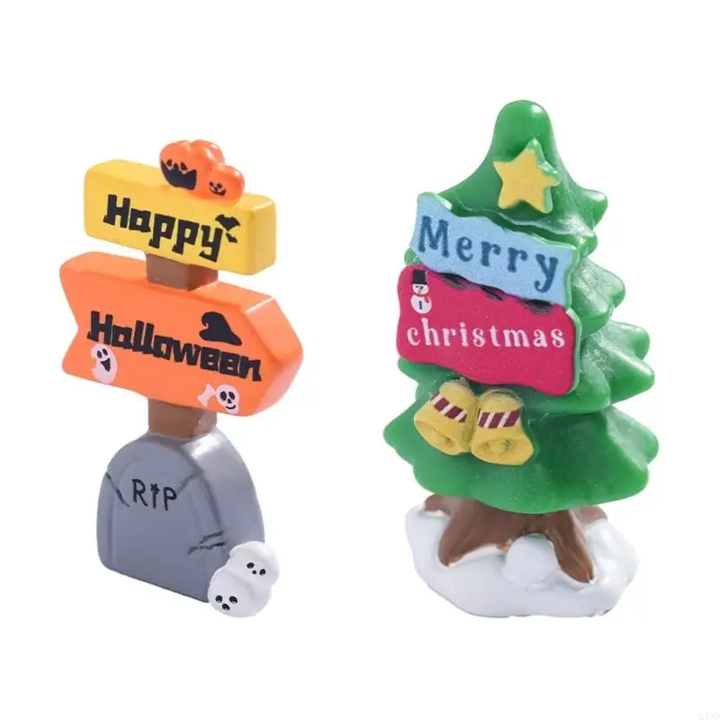 2Pcs Halloween Christmas Resin Lamp Post Sign Miniature Decors for Festival Home and Office Desktop Display Ornament 37JD