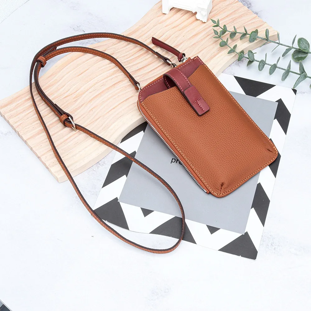 

Кожаная сумка-кроссбоди для телефона для женщин, маленькая сумка-кошелек на молнии для телефона/карт/гeld