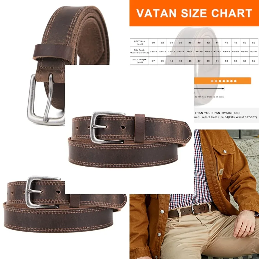 

Men's Full Grain Leather Casual Every Day Jeans Belts, Handmade Men Leather Belt with Gift Box,36(Fits Waist 34"-35")