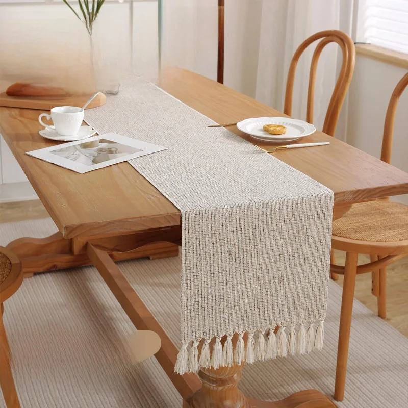  Pure Color Handmade Tassel Table Flag Cotton Linen Simulation Tablecloth Home Use Tea Table Flag Home Textile