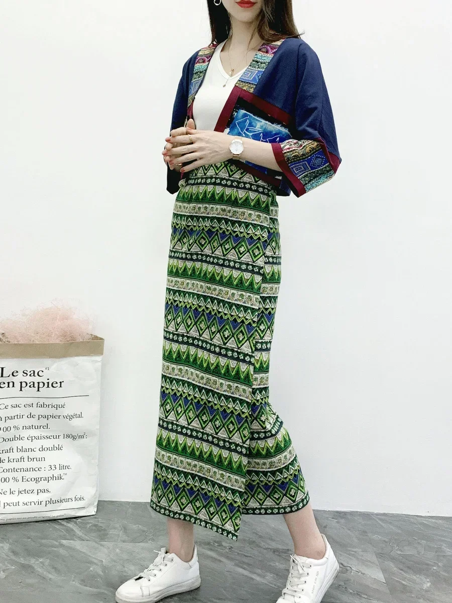 

One piece bag skirt, ethnic wave, Simia color, Thai Dai style, medium to long strap skirt, women's summer