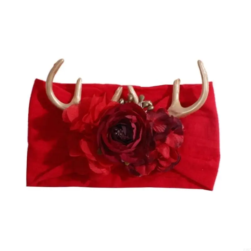 

F3KC Elastic Stretchy Soft Wide with Flower Elk Decor Headbands Hairband Knot Turban Headwraps Hair Accessories for Kids Todd