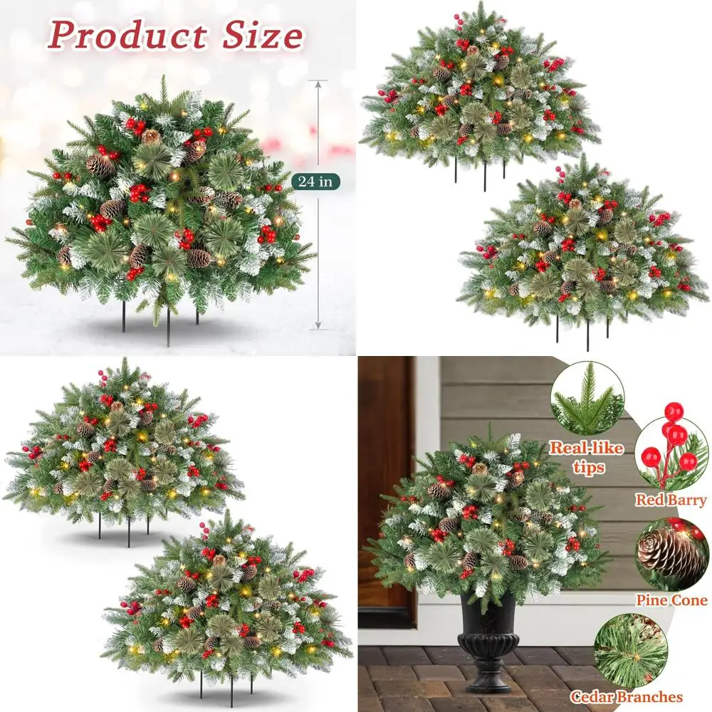 

Battery-Powered 24 Pre-Lit Christmas Tree with 50 Warm LED Lights, Frosted Urn Base, Outdoor Suitable for Porch and Pathway, 2-P