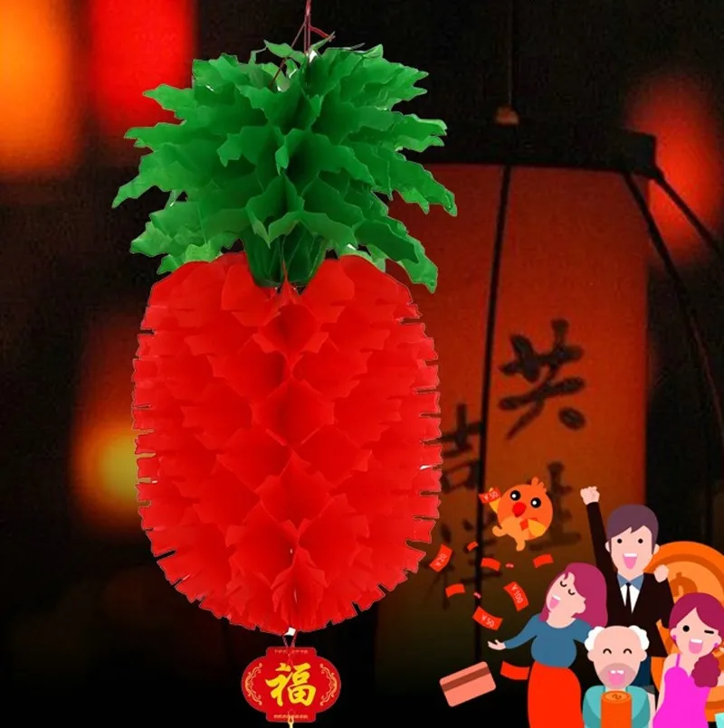 10pcs Paper pineapple lanterns, festive decorations for the New Year and Spring Festival, big red hanging decorations