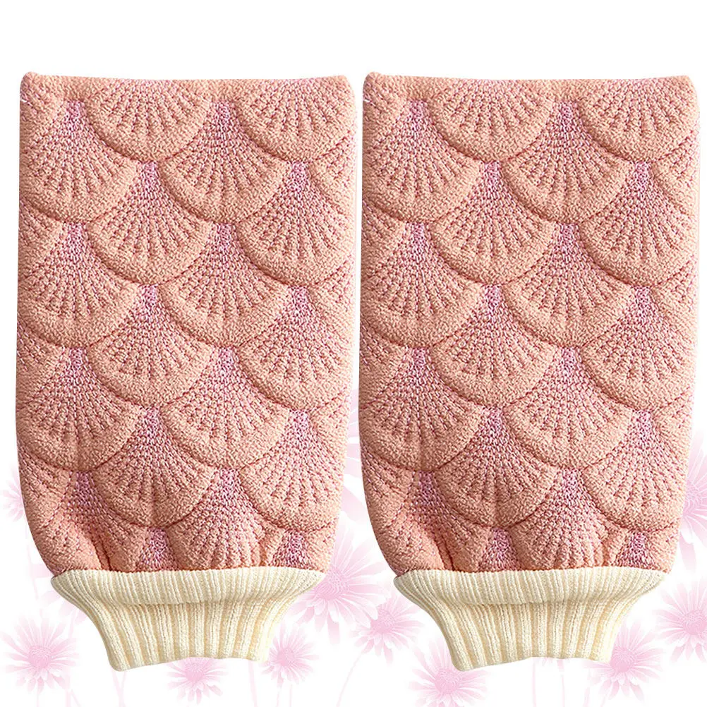 2Pcs Shower Gloves Bath Mittens Back Rub Soft Exfoliating Scrubbing Massage Gloves Pink Body Cleaner Skin