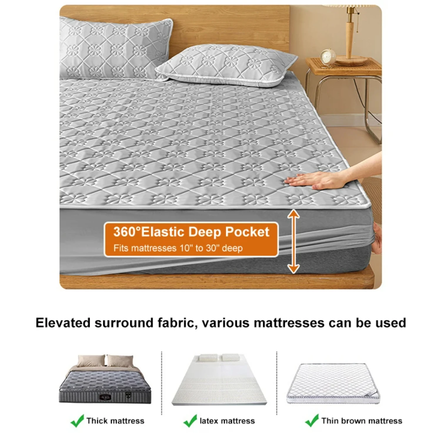 Waterproof Soft Elastic Solid Color Latex Mat Cover Bed Sheets Pad Protector for Queen King Size 150/160/180x200 Bed - Breathabl