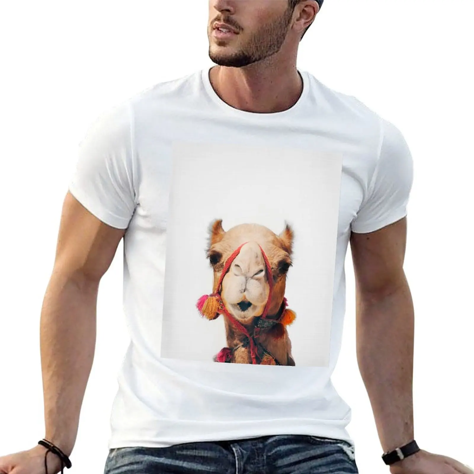 Camiseta color camel con estampado moderno, camiseta informal