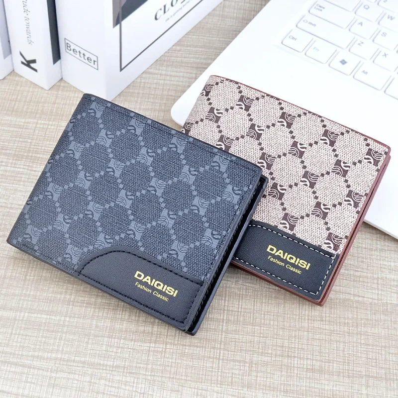 Men's Wallet Short European and American Retro Printed Money Clip Men's Business Horizontal Soft Leather Clip Multi  Card Bag