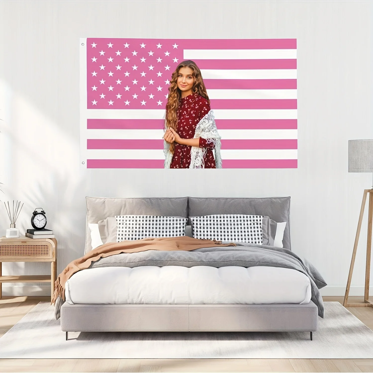 العلم الأمريكي الوردي المخصص - قم بتخصيصها مع صورتك أو الشعار، لافتة ديكور جدارية متينة من البوليستر