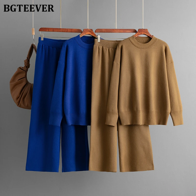 

BGTEEVER женский свитер, вязаные пуловеры с круглым вырезом и широкие брюки, женские вязаные наряды, осень-зима