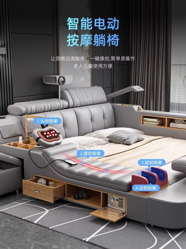 سرير تاتامي للتدليك متعدد الوظائف، سرير حديث بسيط من الجلد، غرفة نوم رئيسية، تخزين مزدوج، حقيبة ناعمة، سرير زفاف بطول 2 متر #2