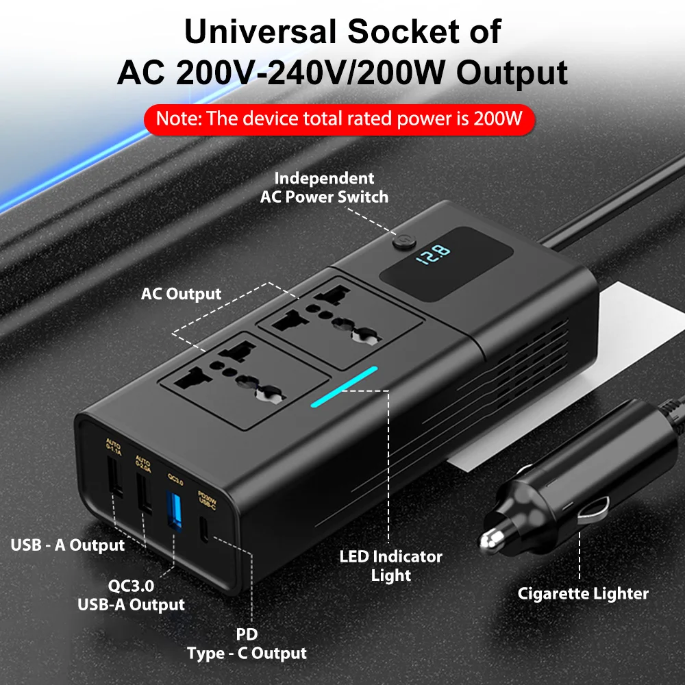 Deelife Car 220v Inverter 12 to 220 Voltage Power Converter 200W for 12V Vehicles