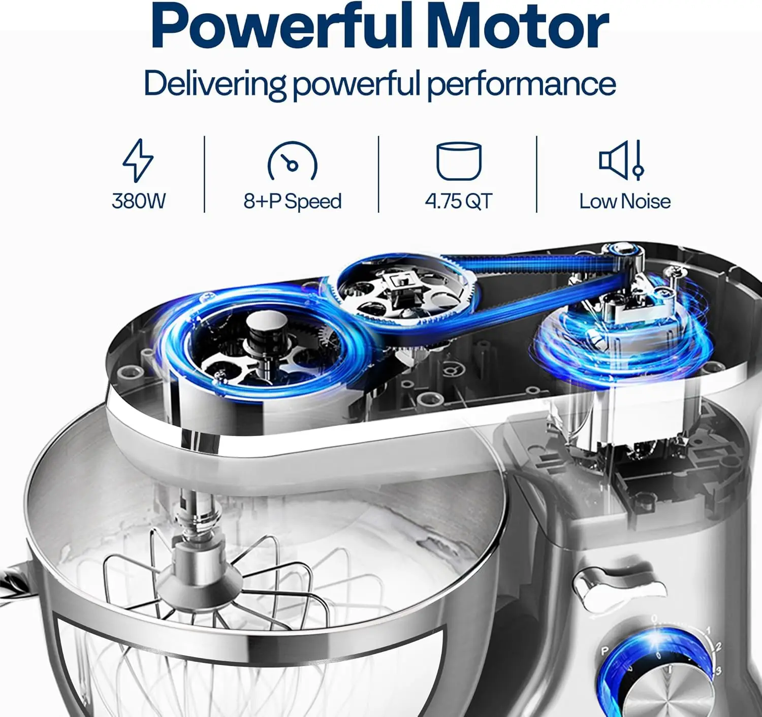 Misturador do suporte do agregado familiar para o cozimento, misturador elétrico do alimento, cozinha, bolo, pão com batedor, massa, 4.75 quart, 8 velocidade