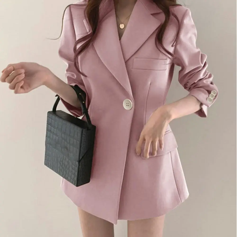 Slim Fit Work Outwear Elegant Women's Suit Coat with Lapel Single Button Closure Flap Pockets Stylish Work Outwear for Spring