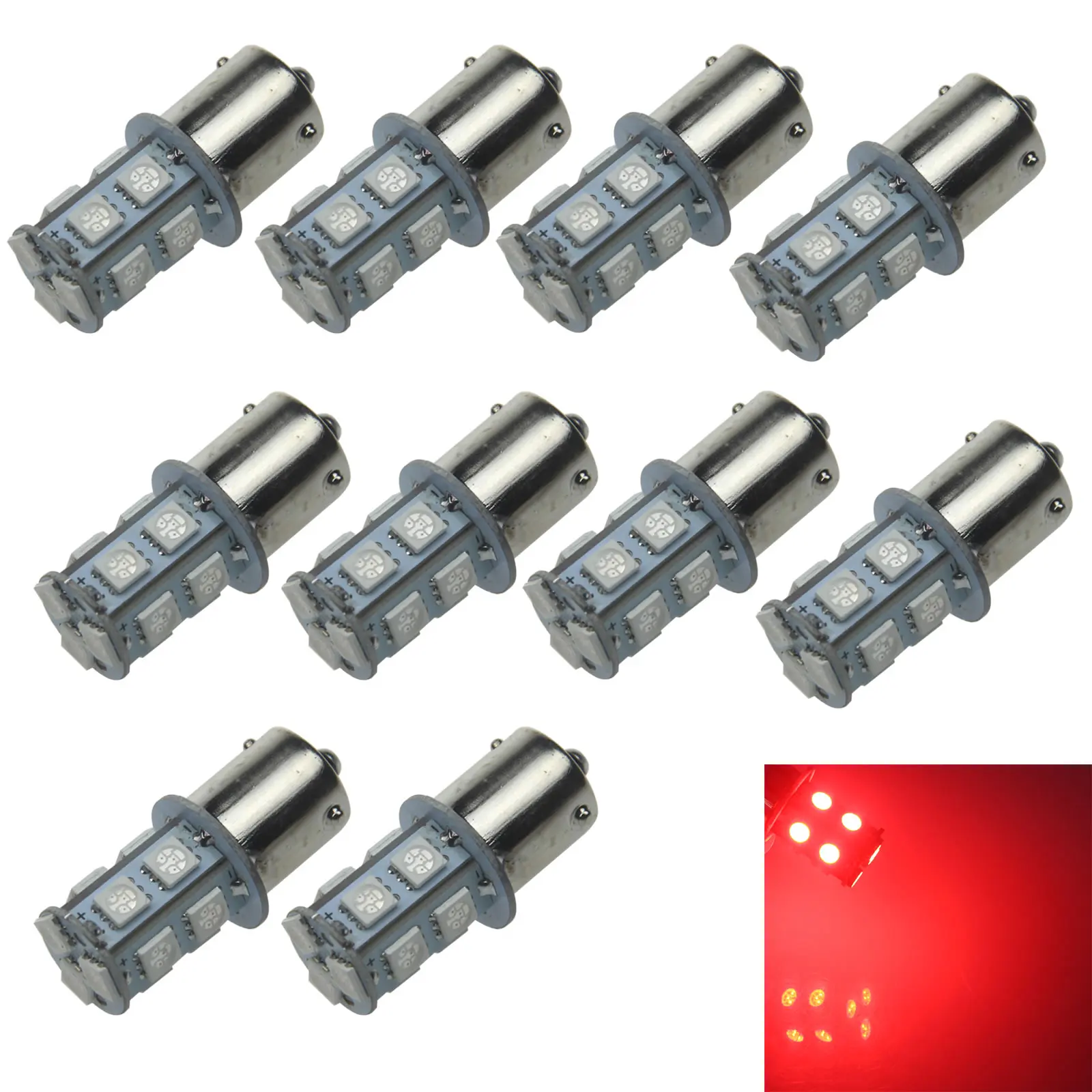 10x Red AUTO BAU15S Signa Lamp Turn Light 13 Emitters 5050 SMD LED PY21W RY10W Z21195