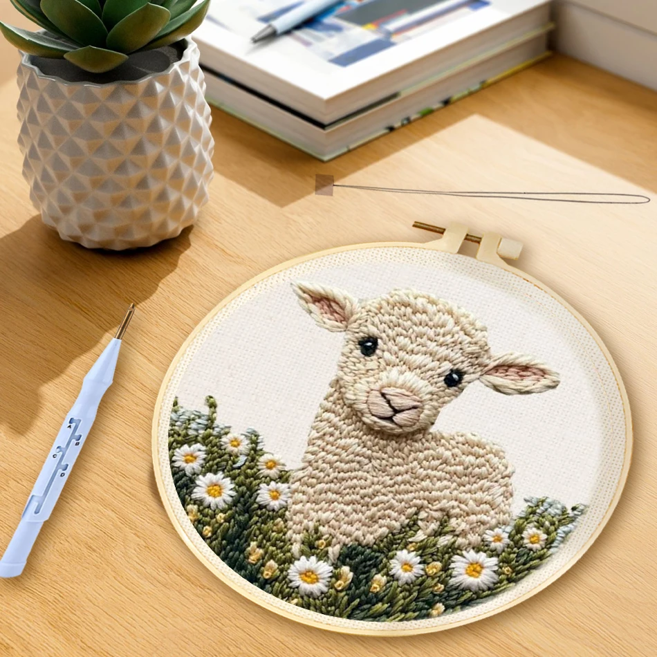 

Flower Sheep Punch Needle Kits Handicraft Art Crafts Diy Kits Animal Punch Embroidery Needles DIY Diy Craft Kits For Adults ﻿