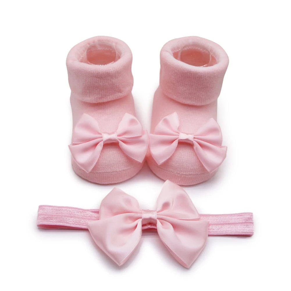 Baby Princess Socks Bow Tie Socks With Headband 0-12M Baby Socks Fashion Princess Socks