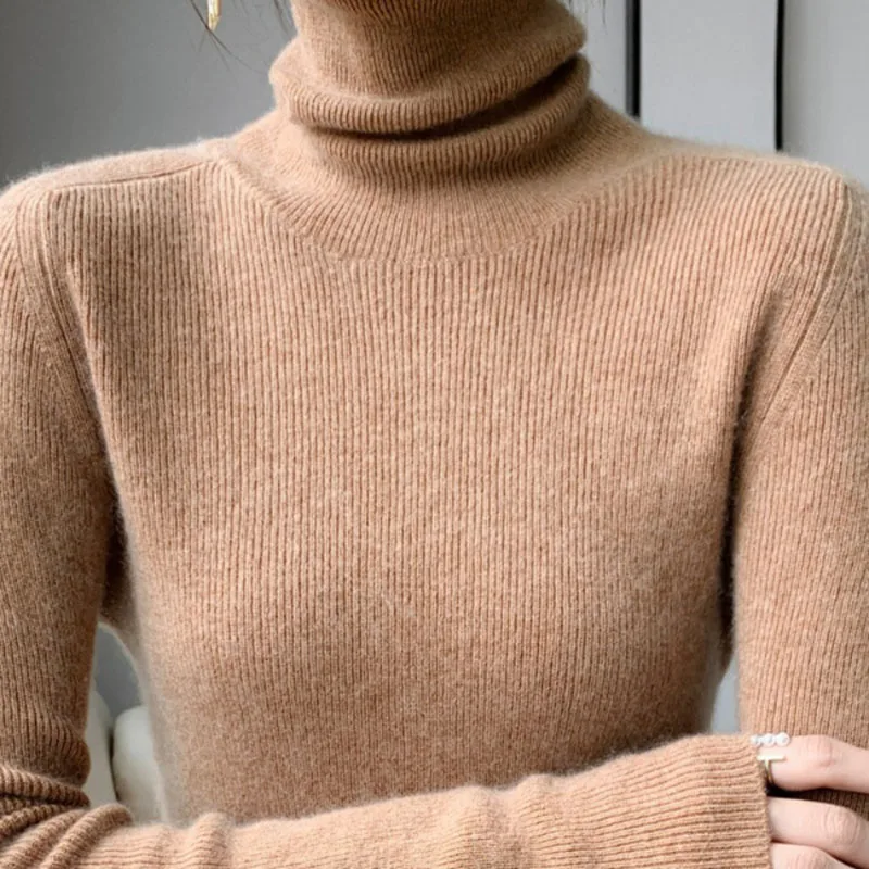 Women Turtleneck Sweater Knitted Soft Pullovers Long Sleeve Bottoming Tops Slim Solid Female Knitshirts Autumn Winter Clothes