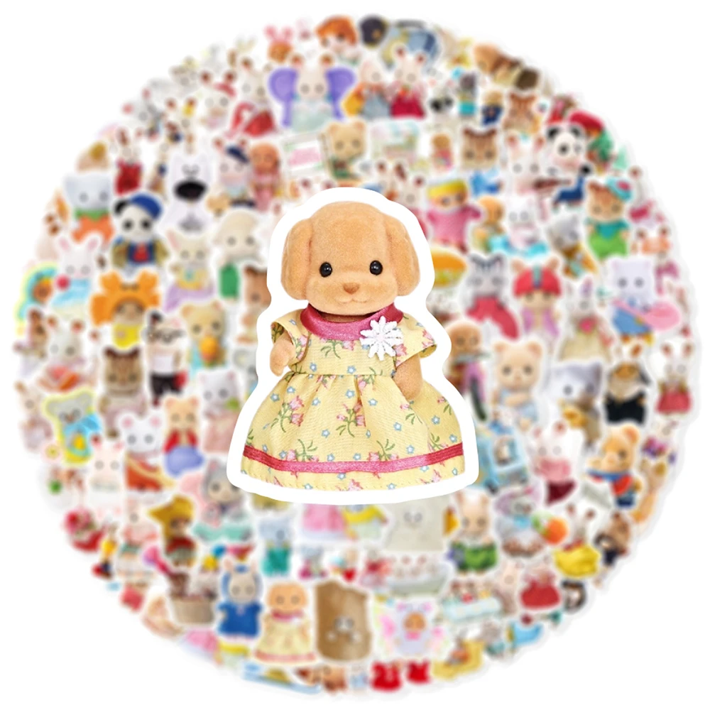 10/30/50/100 sztuk Cute Cartoon Sylvanian Families naklejki wodoodporne Anime naklejki Notebook Laptop telefon naklejka ścienna zabawki dla dzieci