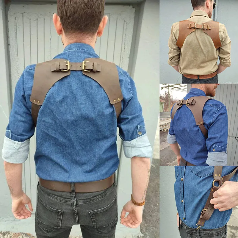 Tirantes de cuero Retro Steampunk Medieval para hombres, arnés de hombro, cinturón gótico Punk para pecho, tirantes para Jeans musculosos, disfraz de Cosplay